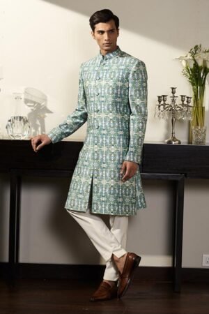 Blue Sherwani, ivory pant